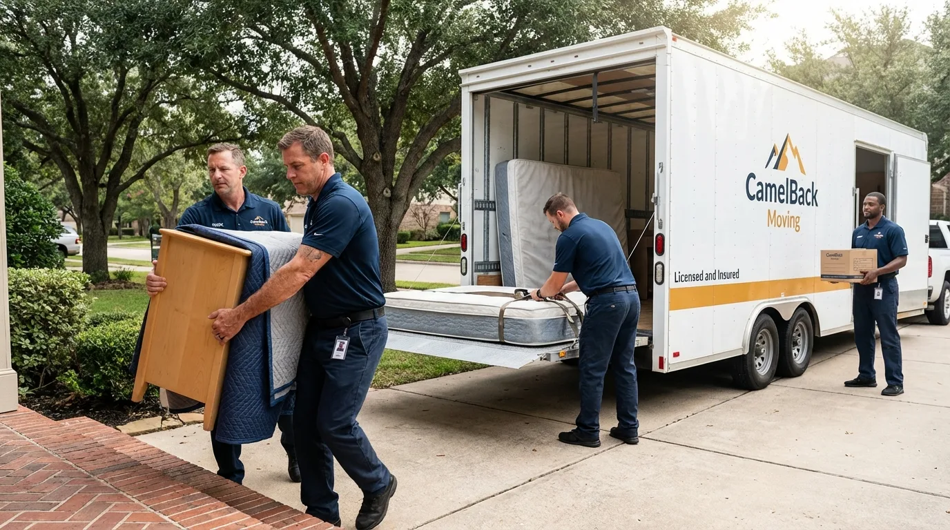 Crew loading residential truck for cross-state move from West Paris, ME